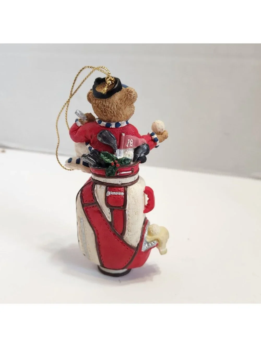 Holiday Golf Bear Ornament Golf Bag Detailing Red White Design Hanging Decor
